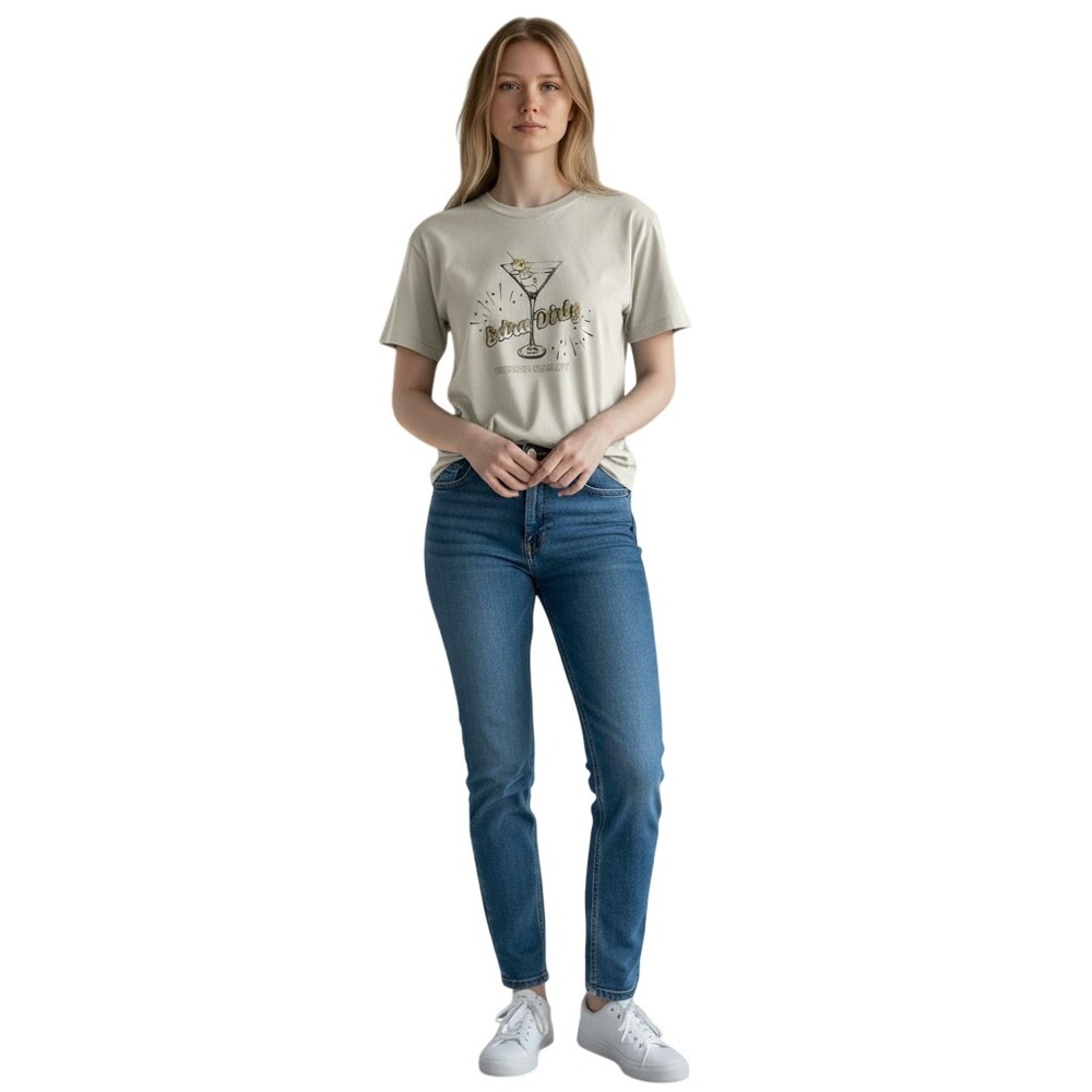 Lucky Brand Extra Dirty Martini Graphic Tee Gold Foil Oatmeal Beige Medium NEW